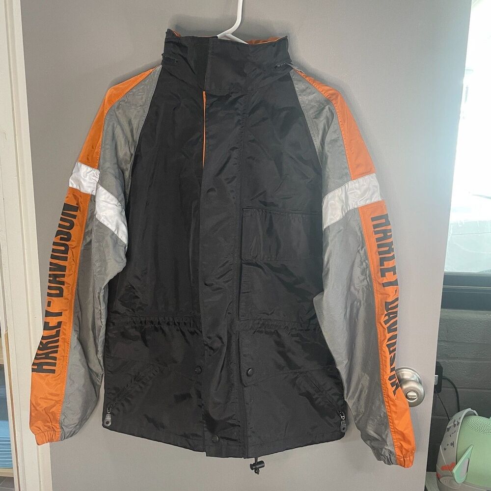 Harley Davidson Womens XS Long Sleeve Full Zip Nylon Jacket with Packable Hoodie